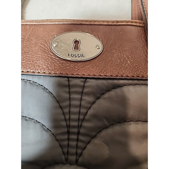 FOSSIL‎ Bag Purse Keyper Gray Quilted Womens Tote Nylon Satchel Flower Design - Picture 2 of 15